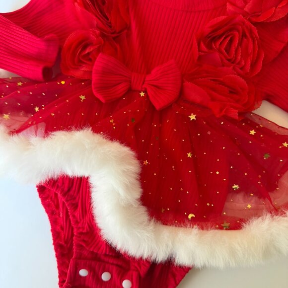 🎄Fancy Baby Girl Christmas Bodysuit with Tutu + Matching Headband - Picture 6 of 11